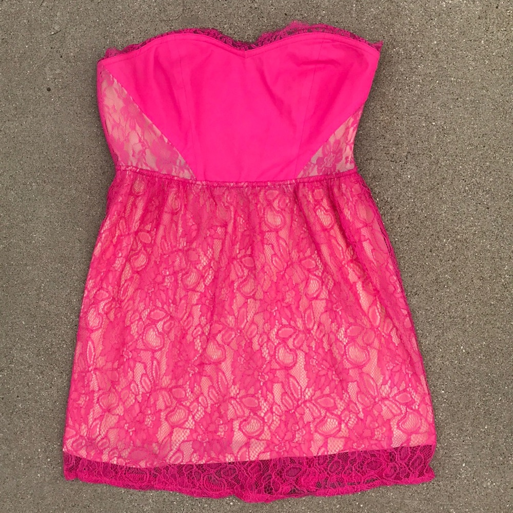 Pink Lace Strapless Dress-size large